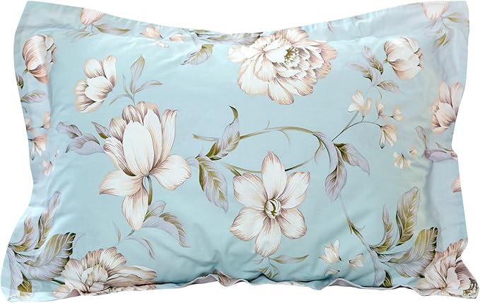 FADFAY Shabby Floral Duvet Cover Set Farmhouse Bedding Blue Cotton Summer Bedding with Hidden Zipper Closure 3 Pieces, 1duvet Cover & 2pillowcases (Full Size, Simple Style)