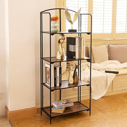 Crofy No Assembly Folding Bookshelf for Living Room, 4 Tier Black Collapsible Book Shelf for Home Office, Portable Bookcase Storage Organizer