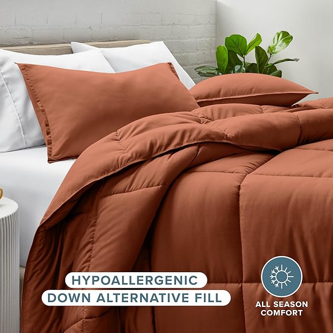 Bare Home Comforter Set - Full Size - Ultra-Soft - Goose Down Alternative - Premium 1800 Series - All Season Warmth (Full, Terracotta)
