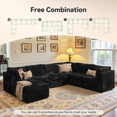 Large 7 Seat Modular Sectional Sofa with Ottoman Seat Corduroy Sleeper Sectional Sofa Bed Oversized Convertible Modular Couch for Living Room