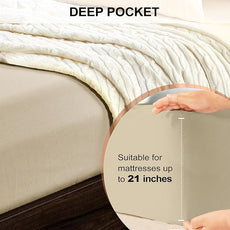 FreshCulture King Fitted Sheet Only - Hotel Quality Ultra Soft & Breathable Brushed Microfiber Fitted Sheet with 21 Inch Deep Pockets - Fits King Size Bed (Beige)