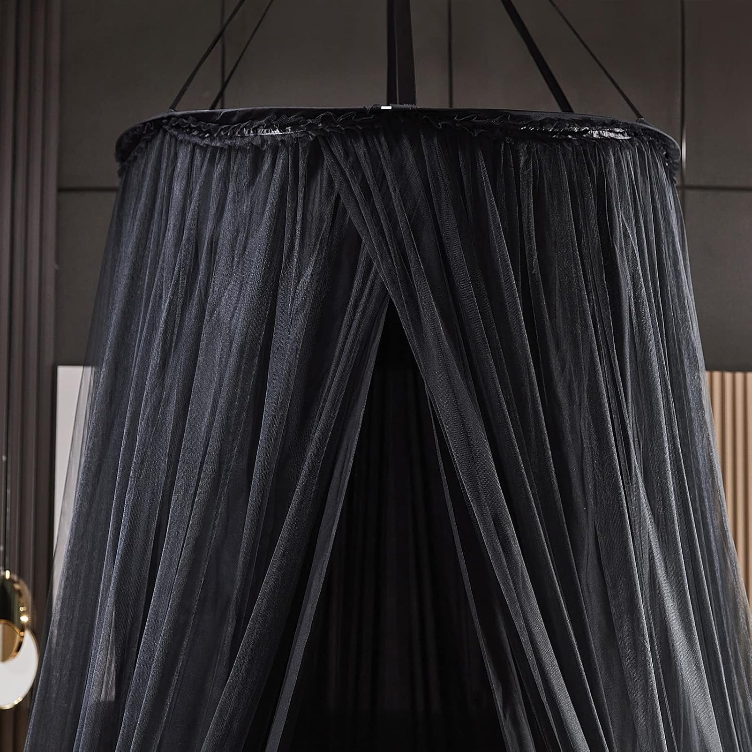 Kertnic Luxurious Bed Canopy for Girls & Adults - Double Layer Princess Canopy with Lace, Round Dome Mosquito Netting for Queen/King Bed Tent (Black) Dormly