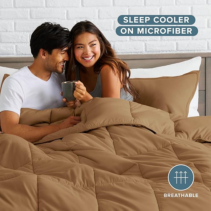 Bare Home Comforter Set - Queen Size - Ultra-Soft - Goose Down Alternative - Premium 1800 Series - All Season Warmth (Queen, Caramel)