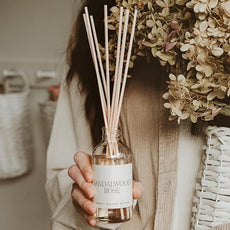 Sweet Water Decor Sandalwood Rose Reed Diffuser Set - Rose, Wood, Amber, Vanilla, & Musk Scented Diffusers - Scent Diffusers for Home, Long Lasting Fragrance, Made in The USA