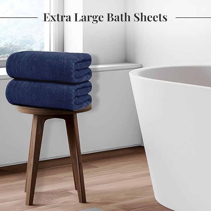 Tens Towels Pack of 2 Extra Large Bath Sheets 35 x 70 Inches, 100% Cotton, Larger & Lighter Weight, Quicker to Dry, Super Soft & Absorbent, Oversized Bath Towels, Navy