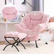 Tiita Lazy Chair with Ottoman, Modern Large Accent Lounge Armchair, Comfy Leisure Sofa Reading Chair with Footrest for Bedroom, Living Room, Dorm Rooms, Garden and Courtyard, Plush Pink