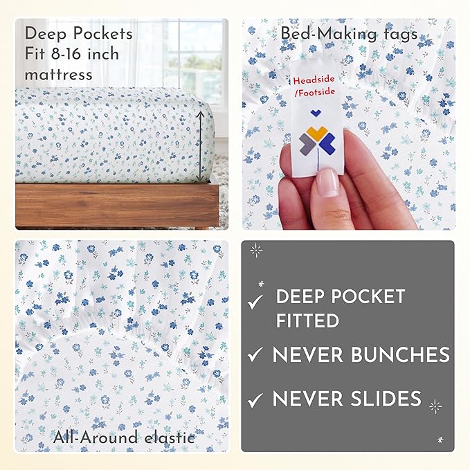 California Design Den Full Size Bed Sheets Set - 400 Thread Count Sateen, Natural 100% Cotton Sheets, Deep Pocket and Durable Bedding - Blooming Meadows CaliforniaDesignDen