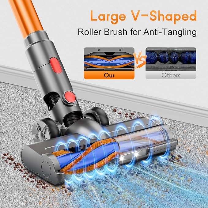 Cordless Stick Vacuum Cleaner - Rechargeable, 35Kpa Powerful Vacuums with Detachable Battery, LED Display, 45Mins Runtime, 8 in 1 Handheld Vacuum for Hardfloor & Carpets Pet Hair, Blue