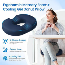 Donut Pillow Seat Cushion - Cooling Gel Floor Pillow, Memory Foam Floor Cushion for Office & Home, Car Seat, Hemorrhoids Pillow, Sciatica & Tailbone Pain Relief Chair Cushion, Blue-XL