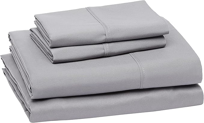 Amazon Basics Lightweight Super Soft Comfortable Brushed Microfiber 4 Piece Bed Sheet Set with 14-Inch Deep Pockets, Queen, Dark Gray, Solid AmazonBasics