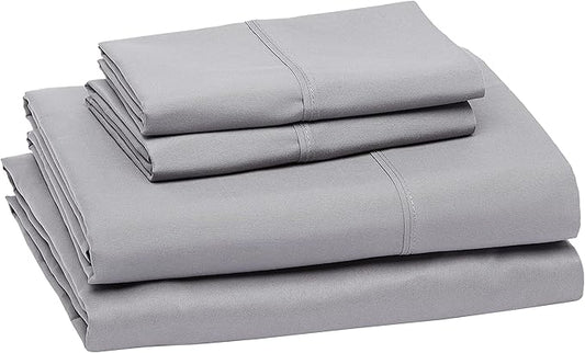 Amazon Basics Lightweight Super Soft Comfortable Brushed Microfiber 4 Piece Bed Sheet Set with 14-Inch Deep Pockets, Queen, Dark Gray, Solid AmazonBasics