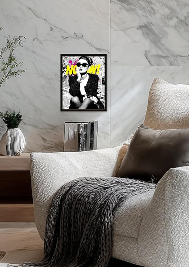 Beautiful Chic Woman Wall Art Prints Beautiful Audrey Hepburn Poster Canvas Art Wall Decor Picture For Bedroom Office Dorm Bathroom Wall Decor Aesthetic Home Artwork 12" × 16" In Framed