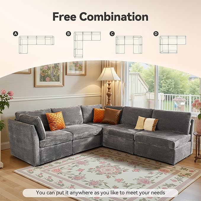 Modular Sectional Sofa,5 Pieces Sectional Couches for Living Room,131X65 L Shaped Cloud Couch with Oversized Convertible Modular Couch for Living Room