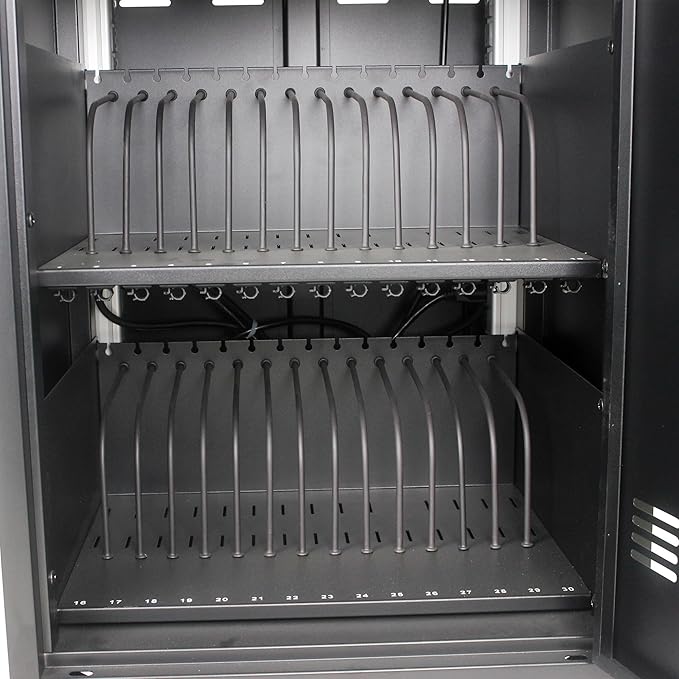 Laptop Charging Cart, 30 Laptop Storage Cart, Electronic Combination Lock,Mobile Charging Cabinet for iPads up to 16.3", Chromebook Devices, Cord Management.School,Business.Black