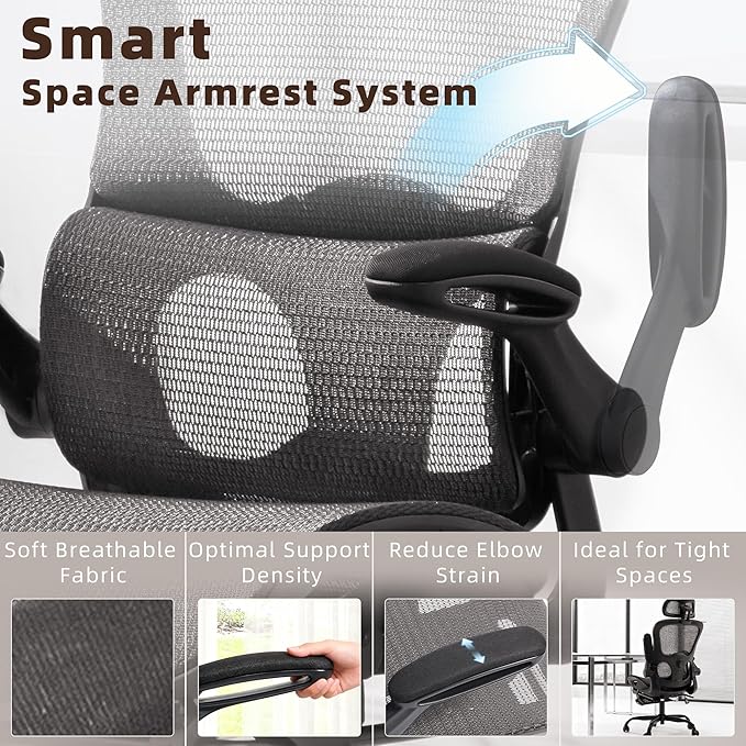 Ergonomic Office Chair, Adjustable High Back Desk Chair with Headrest Footrest 2D Lumbar Support - Executive Breathable Mesh Comfy Swivel Rolling Reclining Computer Task Chairs for Home Office Gaming