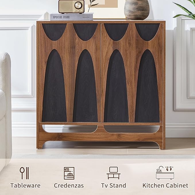 Sideboard Buffet Cabinet with Storage Set of 3, 94.5” Mid Century Modern Storage Cabinet with Adjustable Shelf and 6 Doors for Dining Room, Living Room,Entry