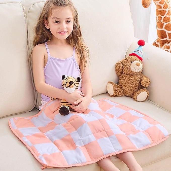 yescool Pink Checkered Weighted Lap Pad 2 Pounds Cooling Weighted Lap Blanket, Plaid Small Weighted Blanket, Weighted Throw Blankets Gift for Travel Indoor Outdoor, 20"x30"