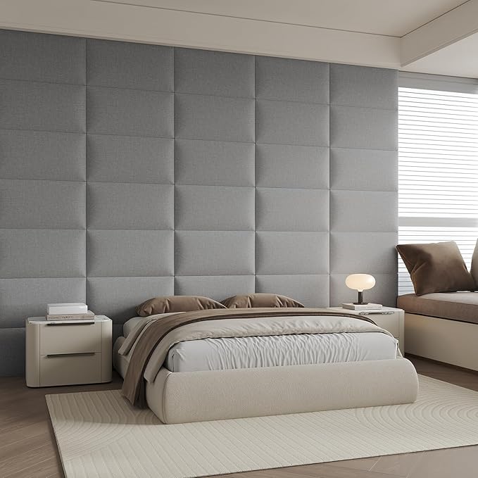 Minimalist Gray Removable Linen Headboard 24x12 Inch 6-Panel Kit - Lightweight Linen Panels for Queen Beds, Renters-Friendly Design