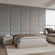 Soft Gray Linen Freestanding Headboard 24x12 Inch 9-Panel Set - Breathable Linen Fabric with High-Resilience Foam for Queen/Full Beds, Wall Padding Protection