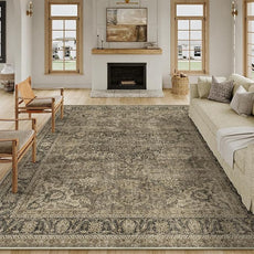 8x10 Washable Brown Area Rug Vintage Living Room Bedroom Carpet Non-Slip Soft Low Pile Distressed Indoor Large Throw Rug for Dining Room Office