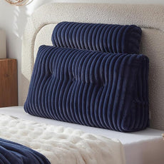 Headboard Pillow + A Long Neck Roll Pillow Body Pillow，Faux Fur Headboard Wedge Pillow with Removable Cover (Blue, Twin：39x8x20 inches)