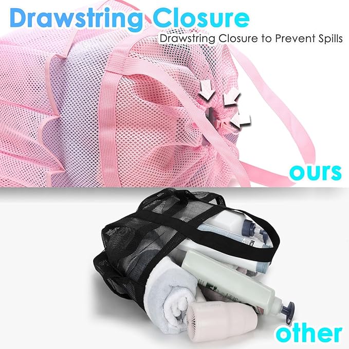 Mesh Shower Caddy Portable with Drawstring, Dorm Room Essentials for College Girls Guys, 8-Pocket Extra Large Shower Bag Basket Tote for Camping Beach Gym Travel Toiletry Bathroom