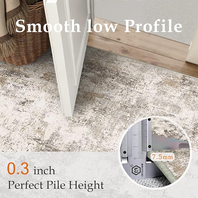 2x3 Washable Area Rug Brown Grey Abstract Entryway Kitchen Throw Rug Neutral Modern Non Slip Soft Low Pile Small Carpet for Bathroom Living Room Bedroom