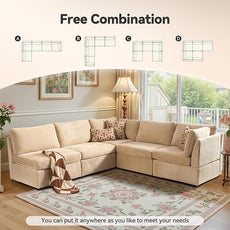 Modular Sectional Sofa,5 Pieces Sectional Couches for Living Room,131X65 L Shaped Cloud Couch with Oversized Convertible Modular Couch for Living Room