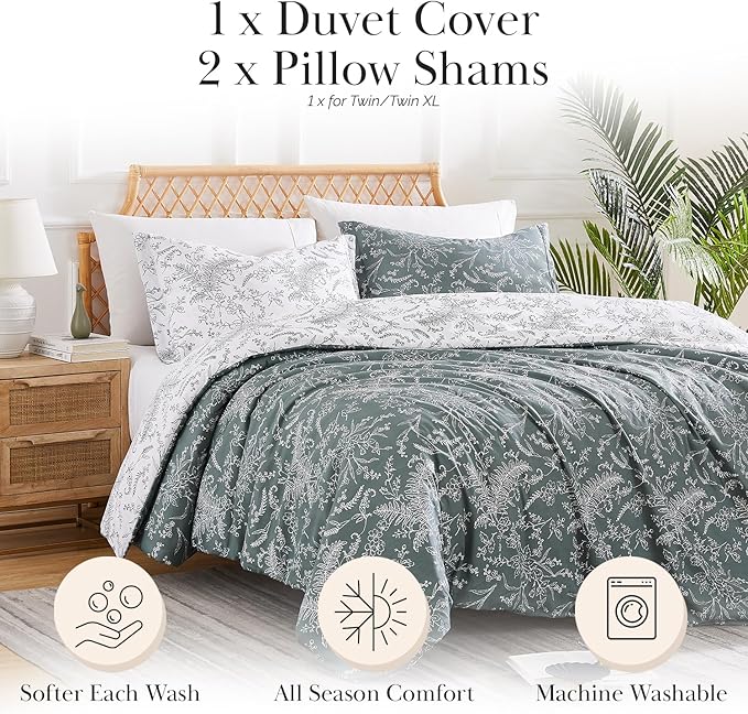 SouthShore FINE LINENS Winter Brush Collection - Premium Quality, Soft, Wrinkle, Fade, & Stain Resistant, Easy Care, Oversized Duvet Cover Set, Full / Queen, Teal