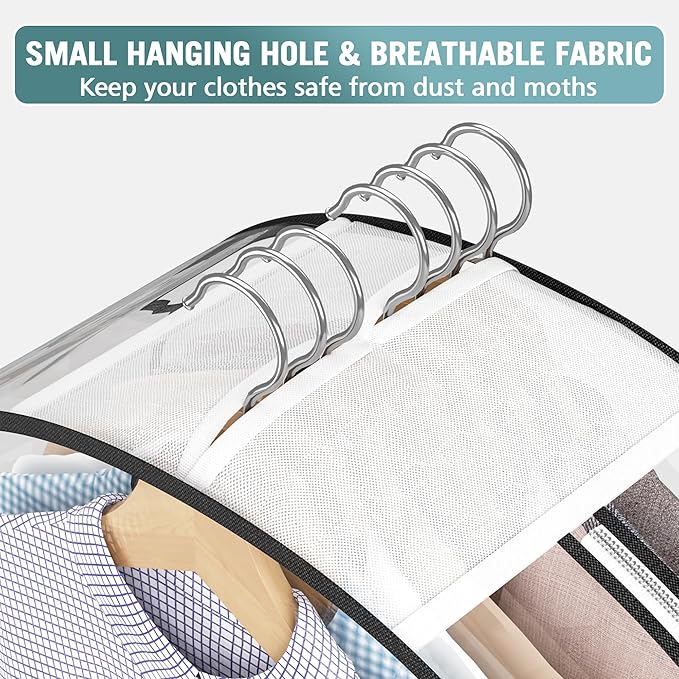 Clear Garment Bag for Hanging Clothes 10” Gusseted, 40&60” Suit Bags for Open Closet Storage Plastic Clothes Cover for Coat, Dress, Shirts, Fur, Jacket, Wardrobe Protectors, 4 Pack