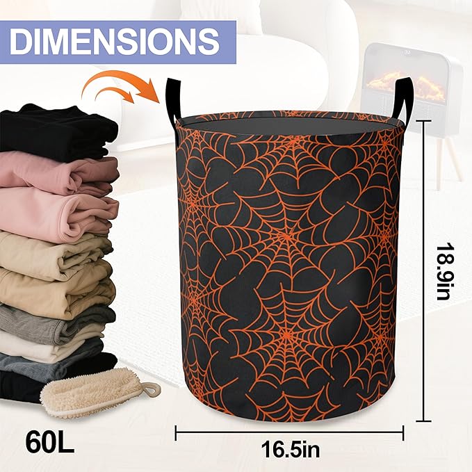 Halloween Spider Web Laundry Hamper Large Canvas Fabric Lightweight Storage Basket/Dirty Clothes Collapsible Waterproof for College Dorms, Boys and Girls Bedroom,Bathroom