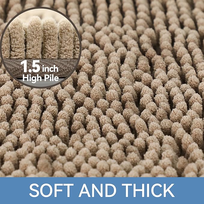 Bcoimo 70"×24" Absorbent Bath Mat, Non-Slip with Backing Chenille Bath Rug and Machine Washable Bathroom Mat Quick-Dry Design. Ideal for Bathroom and Tub Areas