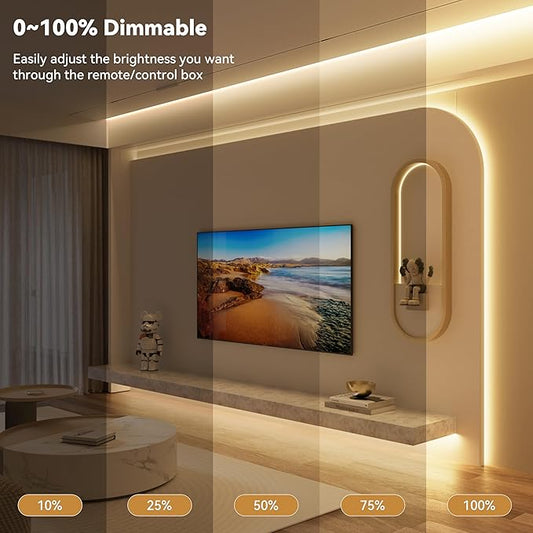 PAUTIX COB LED Strip Lights with RF Remote,UL Listed Dotless LED Lights Dimmable 3000K Warm White,Super Bright 16.4ft Flexible 24V LED Tape Light,for Kitchen Cabinets,Bed,Office,Stairs Indoor Lighting