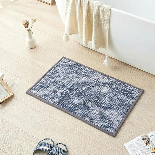 Woven Bath Mat, Modern Bathroom Rug Non-Slip, Washable, Ultra-Absorbent, Quick-Drying Minimalist Bathroom Decor(Blue, 24"x16")