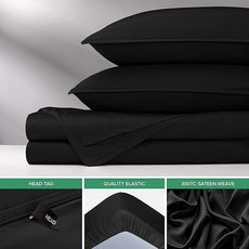 Pure Bamboo King Sheets, Genuine 100% Organic Viscose Derived from Bamboo Bed Sheet Set, Luxuriously Soft & Cooling, Double Stitching, 2 Year Quality Promise (King, Black)