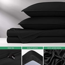 Pure Bamboo Split King Sheets, Genuine 100% Organic Viscose Derived from Bamboo Bed Sheet Set, Soft & Cooling, Double Stitching, 2 Fitted Sheets (Split King, Black)