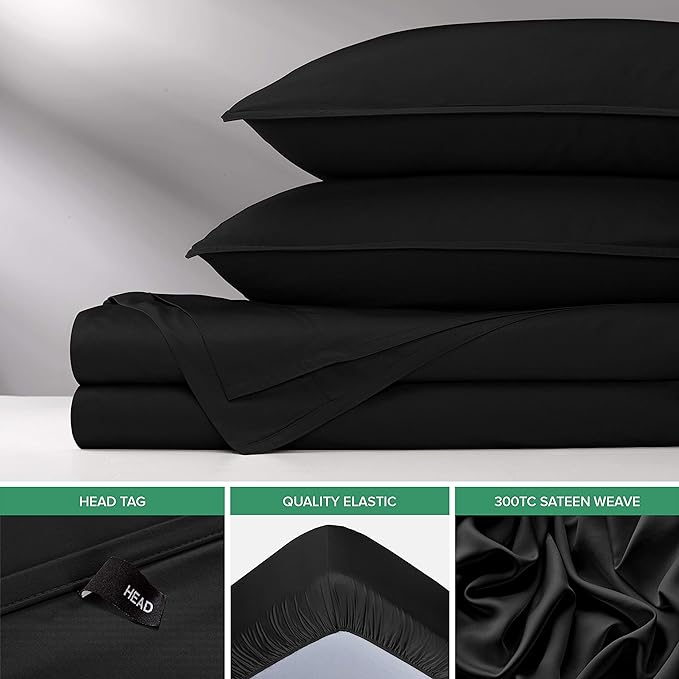 Pure Bamboo Twin Sheets, Genuine 100% Organic Viscose Derived from Bamboo Bed Sheet Set, Luxuriously Soft & Cooling, Double Stitching, 2 Year Quality Promise (Twin, Black)