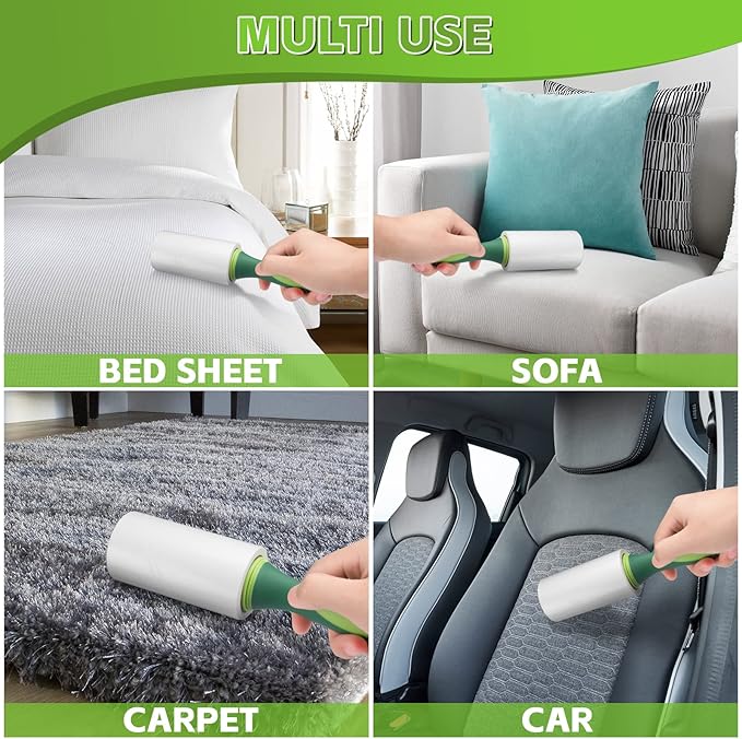 Extra Sticky Lint Rollers for Pet Hair, 1100 Sheets Total, Upgraded 4 Handles with 10 Refills Portable Travel Size for Couch Furniture Clothes Dog & Cat Hair Remover