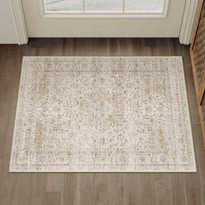 2x3 Washable Beige Area Rug Vintage Entryway Kitchen Carpet Non-Slip Soft Low Pile Distressed Indoor Small Throw Rug for Bedroom Bathroom Entrance