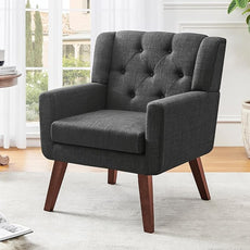 Accent Chair Button-Tufted Upholstered Living Room Chairs Comfy Reading Chair Mid Century Modern Chair with Linen Fabric Lounge Arm Chairs for Living Room Bedroom (Dark Grey)