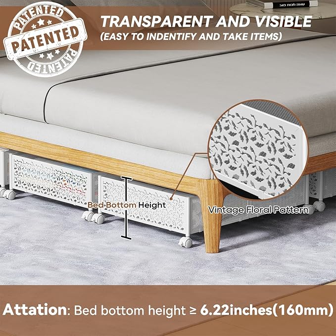 Under Bed Storage, Under the Bed Storage Containers with Wheels, Under Bed Shoe Storage Organizer Drawer for Bedroom Clothes Shoes Blankets -2Pack