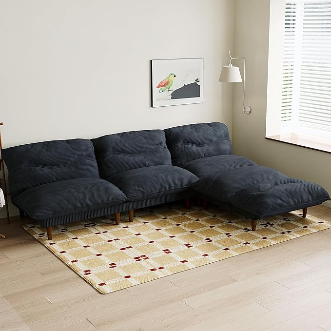 Futon Sofa Bed, 4 in 1 Multi-Functional Futon Couch with Adjustable Backrest, Convertible Sleeper Sofa Bed and Recliner Lounge, Loveseat for Living Room, Apartment, Office, 2 Sets, Black
