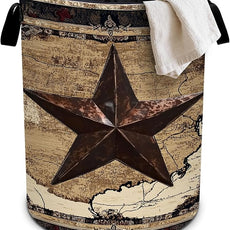 Western Texas Star Laundry Basket Foldable Oxford Cloth Tote Bag Laundry Hamper Clothes Storage Bucket Organizer For Bathroom/Laundry Storage/Bedroom 19.6x15.7 Inch