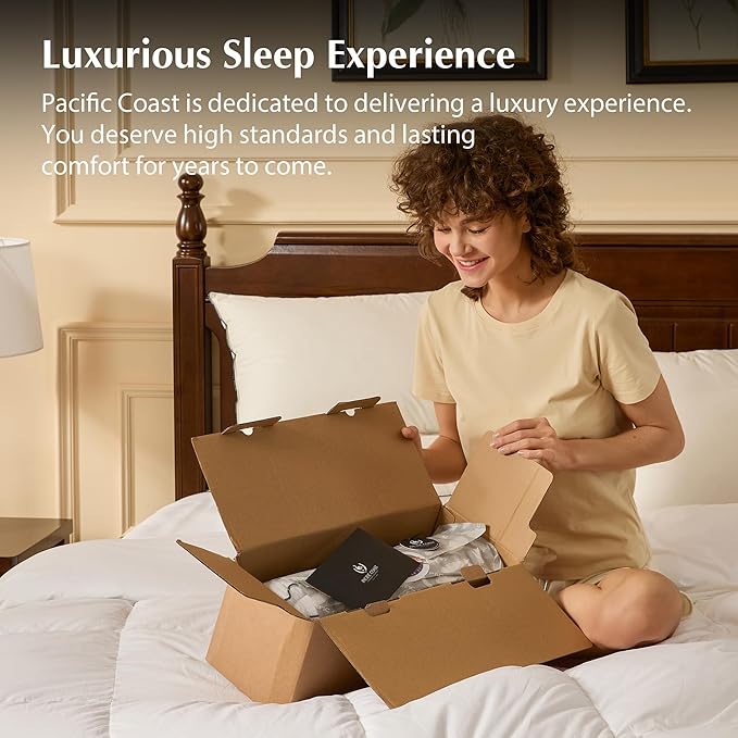 Pacific Coast Bed Pillow, Luxury Hotel Collection Goose Feather & Down, Classic Diamond Quilted Pattern, for Side and Back Sleepers, Medium Support, Queen Size, 1-Pack
