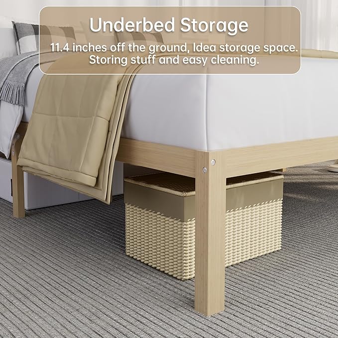 14 Inch Bamboo Bed Frame – Solid Wood Platform Bed Frame, Strong and Stable, with Non-Slip Slats for Support, No Box Spring Needed, Easy to Assemble, Noise-Free (Natural, Twin)