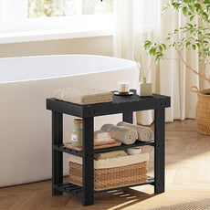 SONGMICS Shoe Rack Bench, 3-Tier Bamboo Shoe Storage Organizer, Entryway Bench, Holds Up to 286 lb, 11.3 x 19.7 x 17.8 Inches, for Entryway Bathroom Bedroom, Ink Black ULBS001B01