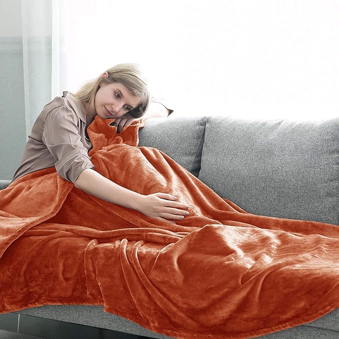 IR Imperial Rooms Fleece Blankets Queen Size 90x90 Inches- 8 Pack - Super Soft Fluffy Throw Blanket for Sofa and Bed - Warm and Cozy Lightweight 400 GSM Microfiber Bed Throws Blankets (Queen, Rust)