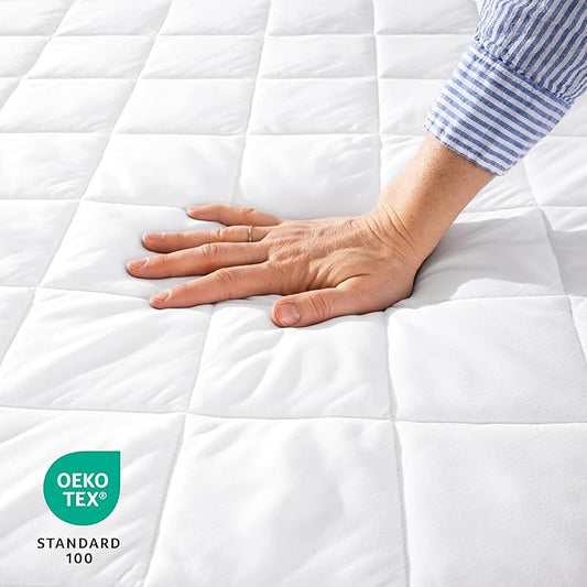 Bare Home Quilted Fitted Mattress Pad (Twin) - Cooling Mattress Cover - Easily Washable - Elastic Fitted Cover for Mattress - Stretch-to-Fit up to 15 Inches Deep (Twin)