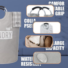 Caroeas Super Large 150L Laundry Basket Pro, Waterproof Laundry Hamper, Collapsible Laundry Basket Easy Storage, Clothes Hamper Stands Up Well, Laundry Bag with Padded Handles (Light Grey)