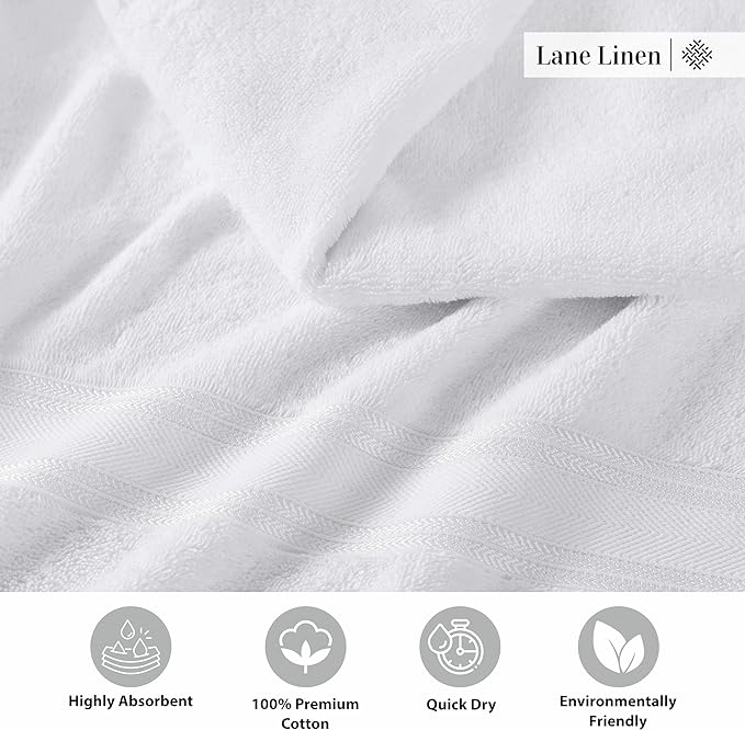 LANE LINEN 100% Cotton 4 Pack Bath Sheets (35"x66") - Zero Twist Cotton - Extra Large Bath Towels Set - Quick Drying, Soft & Absorbent Oversized Bathroom Towel Sets - Hotel Quality - White Towels